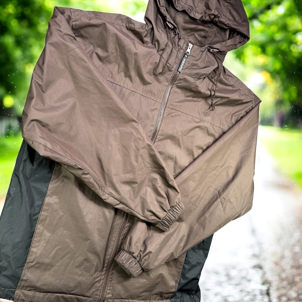 Kenpo Windbreaker‎ Mens L Brown Full Zip Hooded Mesh Lined Gorpcore Outerwear
